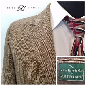 Saks Fifth Avenue 40R Cream Brown Blazer Wool